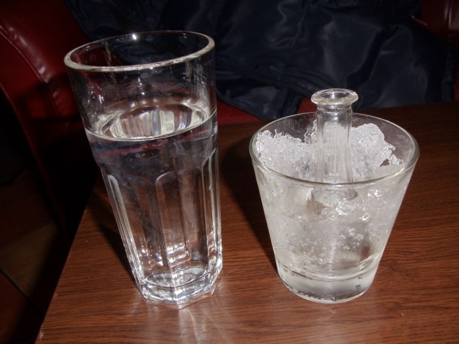 Serbian traditional drink, rakija that was served in a glass of crushed ice
